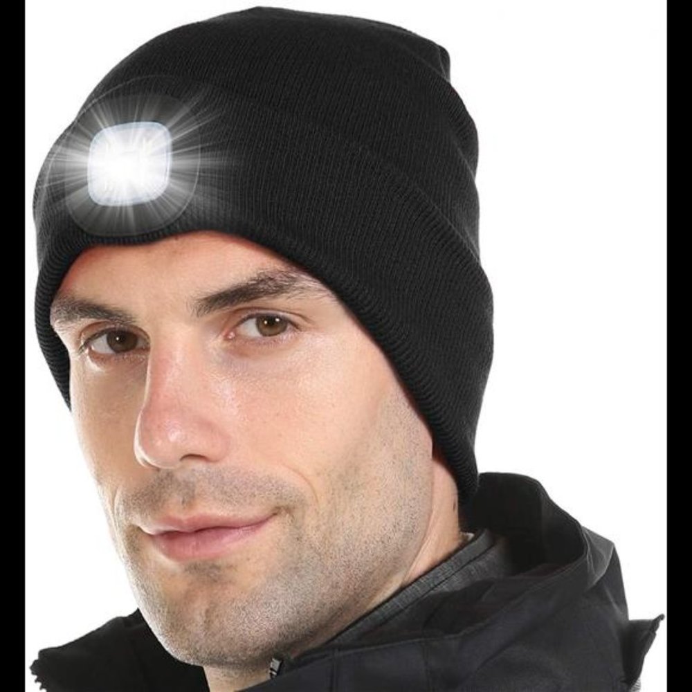 LED Beanie Hat with Light, Gifts for Men , USB Rechargeable Cap LED Headlamp Hat